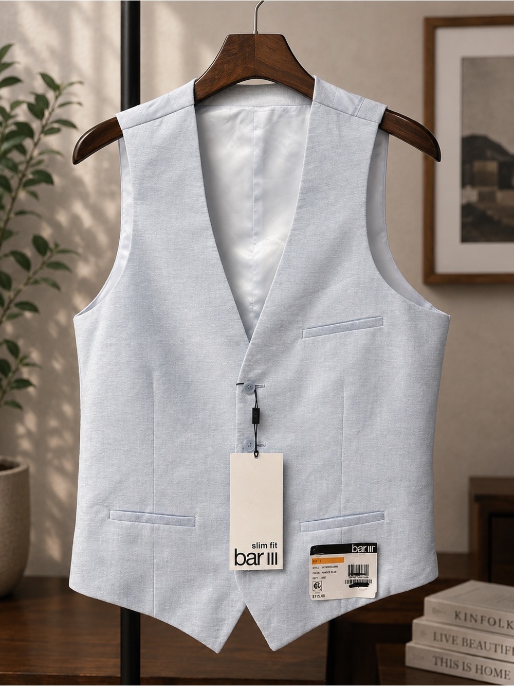 Bar III Slim V-Neck Light Blue Men's Vest